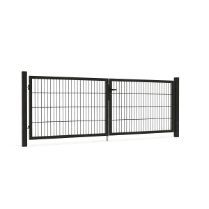 GEWA Gartentor Classic Doppeltor, 4m breit, anthrazit. Doppelstabmattenzaun mit Pfosten.