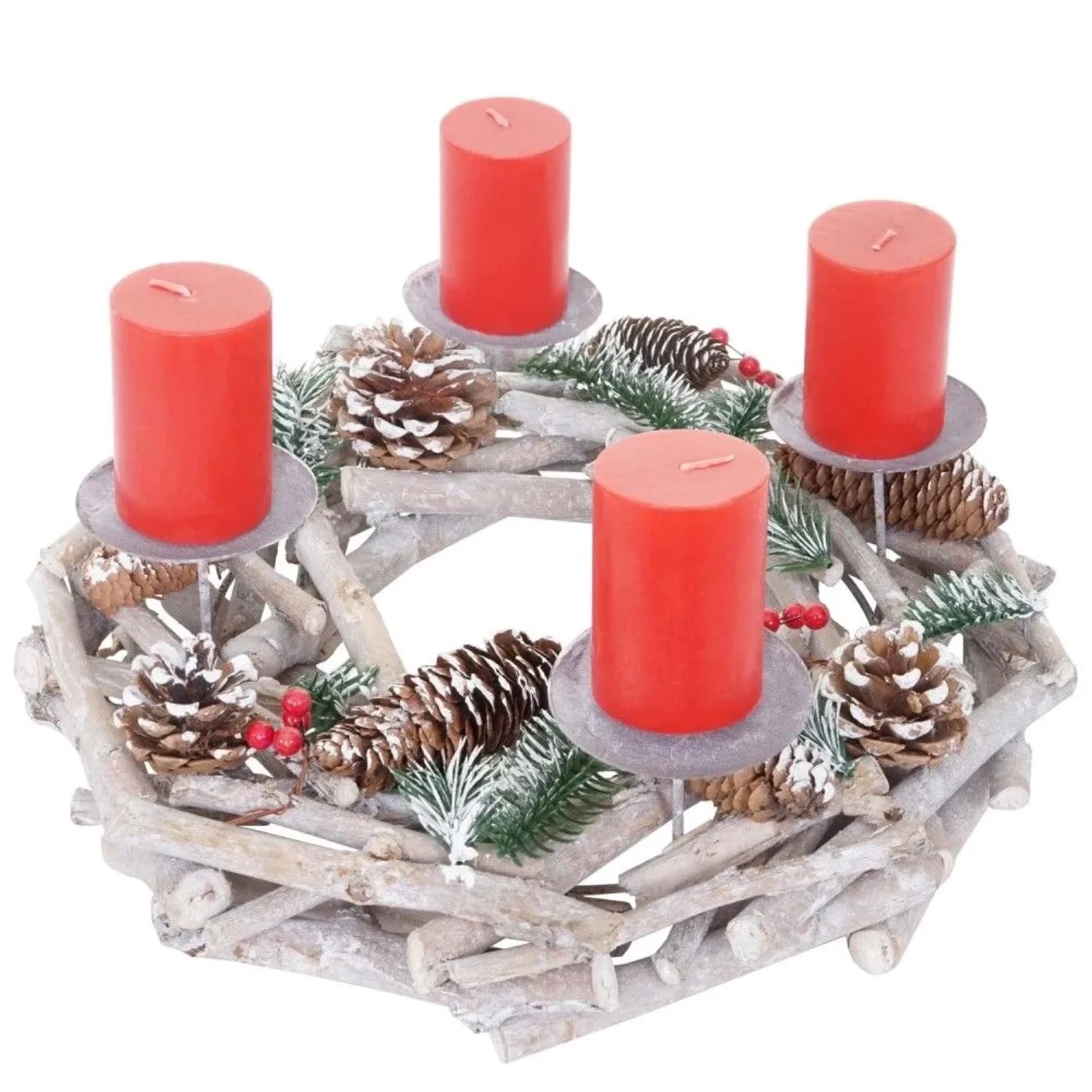 MCW Adventskranz Rund Holz Ø 35cm mit Kerzen Rot