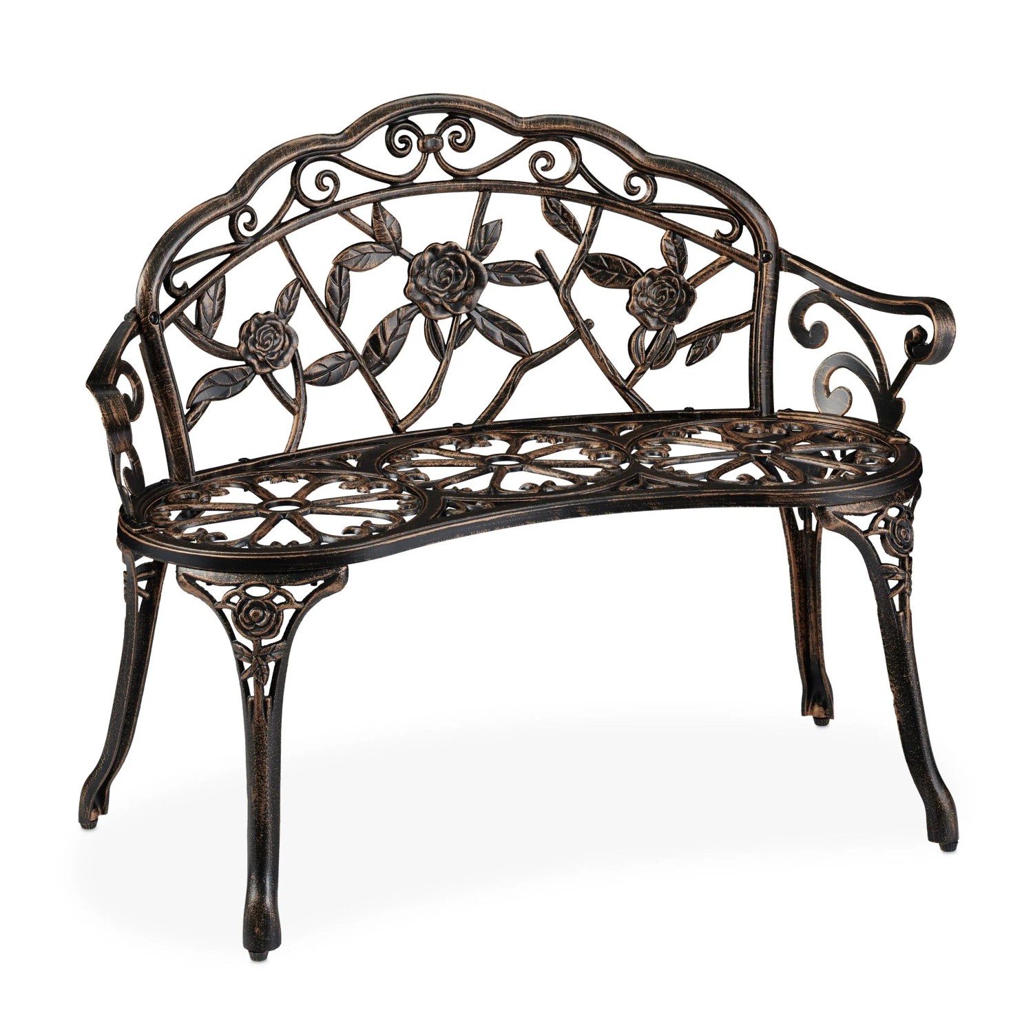 Relaxdays Gartenbank Aluminiumguss Gusseisen Bronze Witterungsbeständig für 2 Personen 78 cm x 99 cm x 52 cm 9,6 kg