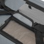 Detailaufnahme: Graue Juskys Hundetransportbox Lassie S mit Netzfenster und Tragegriff.