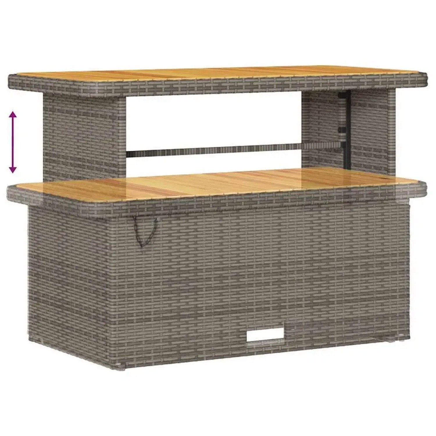 Graues vidaXL Garten-Bar-Set aus Polyrattan mit zwei Ebenen und Holzplatten.