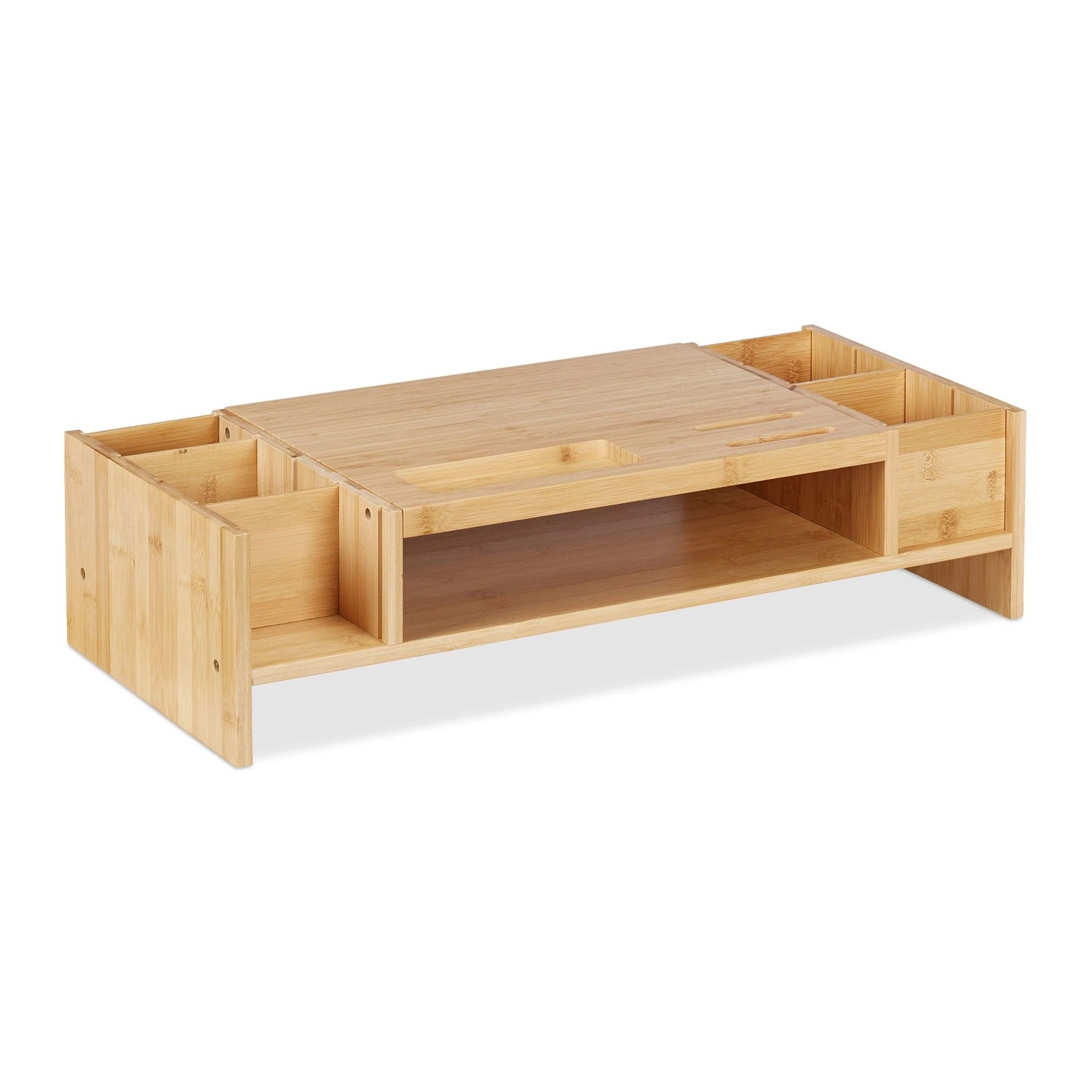 Relaxdays Monitorständer Bambus Natur mit Fächern 15,5 x 62,5 x 28 cm 4 kg