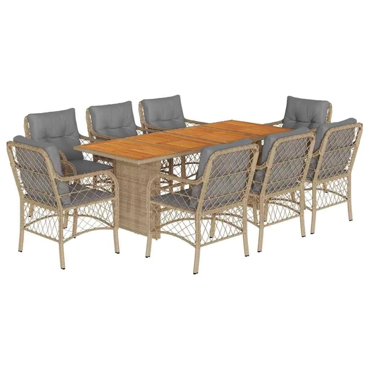 vidaXL 9-Tlg Garten-Essgruppe mit Kissen Beigemischung Poly Rattan 3212079