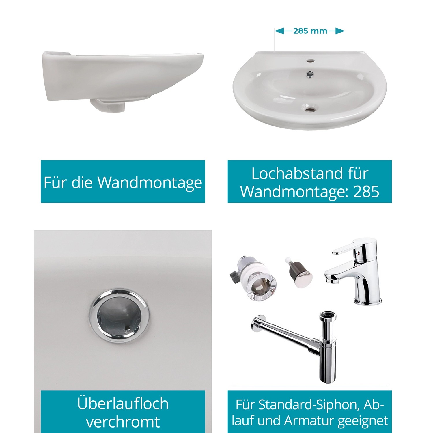 Calmwaters Hänge-Waschbecken 55 x 46 cm Manhattan-Grau 05AB2296  