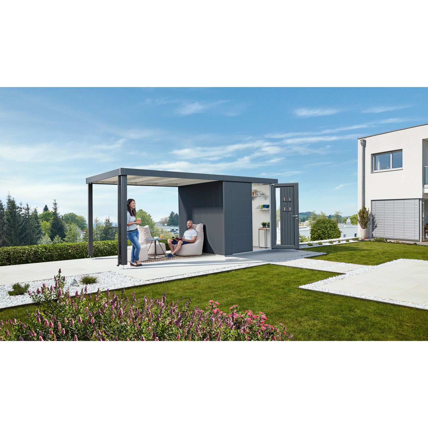 Biohort Gerätehaus Neo 2B Standardtür Dunkelgrau-Metallic