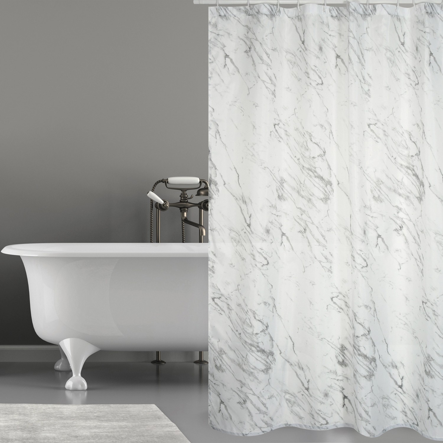 MSV Duschvorhang Toskana Polyester 180 cm x 200 cm Weiß-Grau günstig online kaufen
