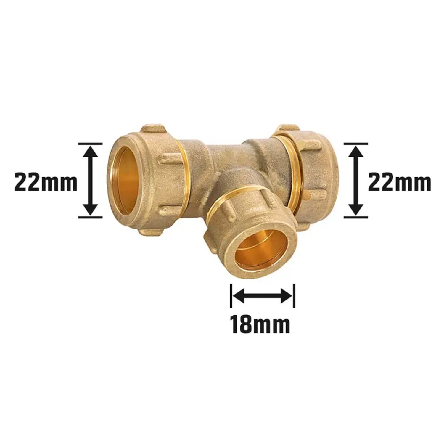 Klemm-Reduzier-T-Stück aus Messing, 50 mm, für Heizung und Sanitär.
