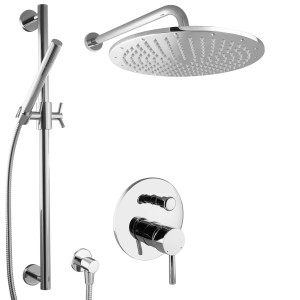 PaulGurkes Unterputz Duschsystem Komplettset mit Kopf- und Handbrause, Duschstange, Armatur, verchromt.