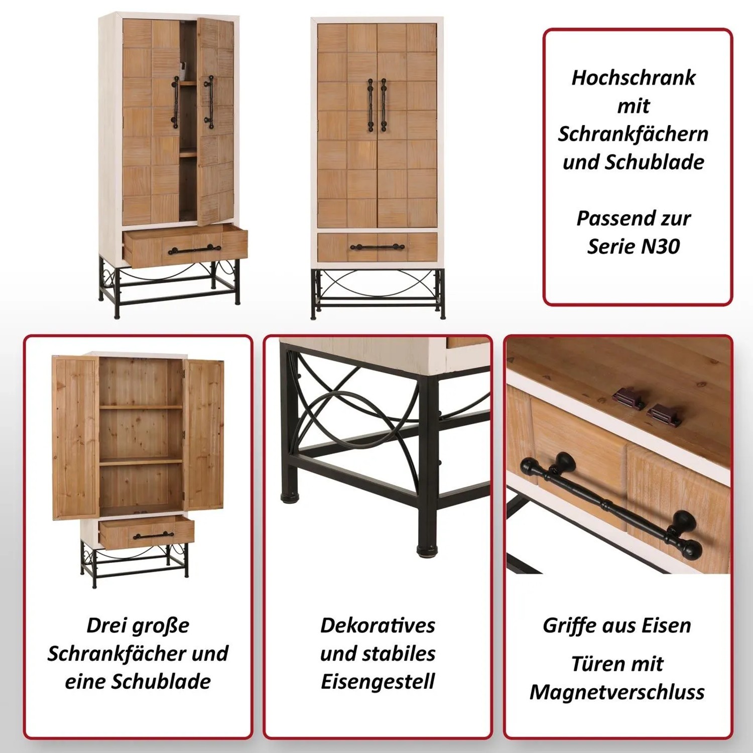 MCW Hochschrank N30 Massiv-Holz MDF 167x72x41cm_2