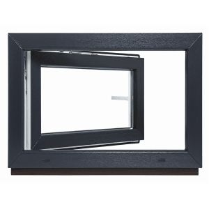 Framelux Kunststofffenster Proline, Anthrazit, 2-fach Verglasung, Rechtsanschlag, teilweise geöffnet.