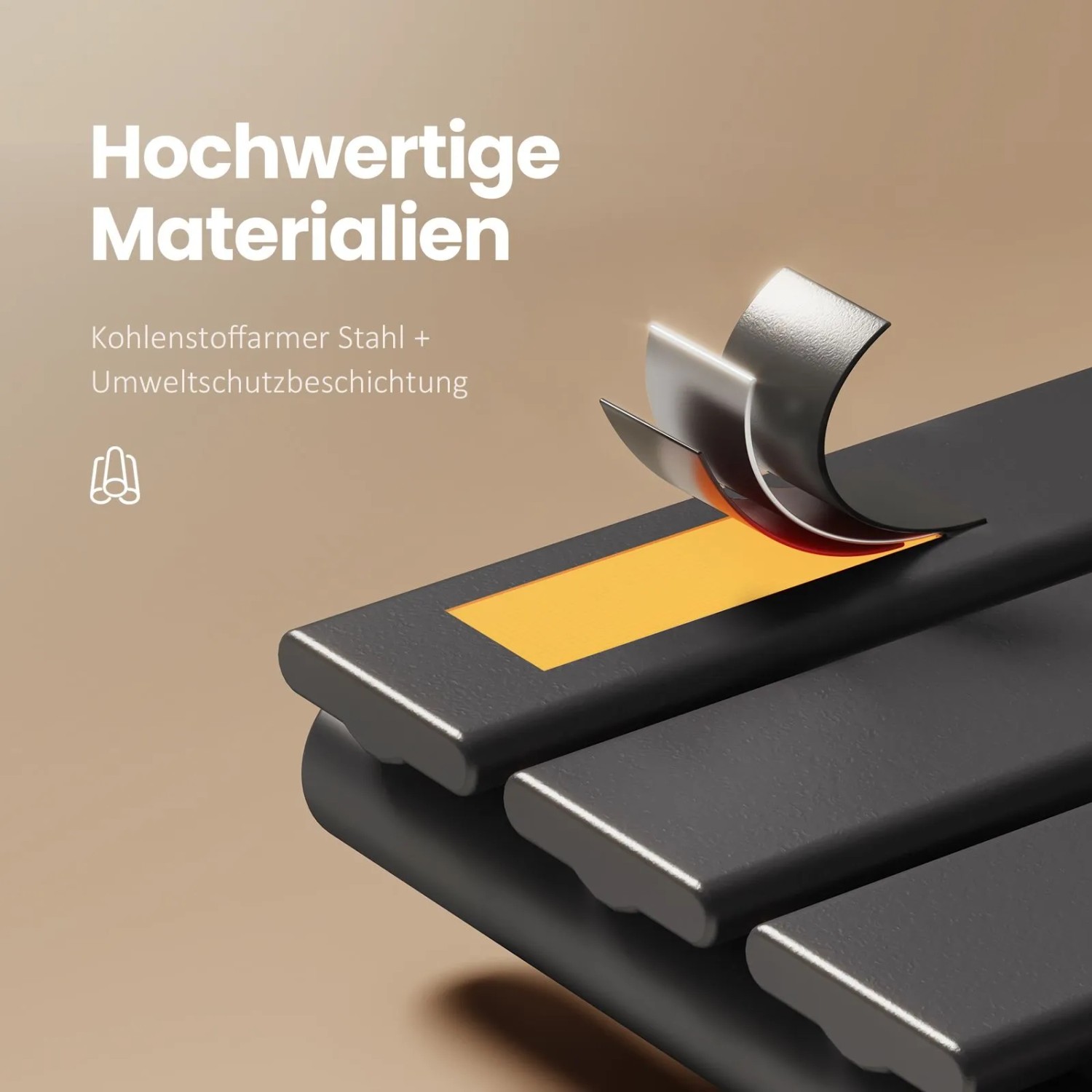 Detailaufnahme: Schwarzer Emke Badheizkörper mit Materialschichten (Stahl, Beschichtung).