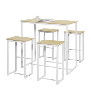 SoBuy Esstisch mit 4 Barhockern, Holz/Metall, natur/weiß. Essgruppe für Küche oder Bar.