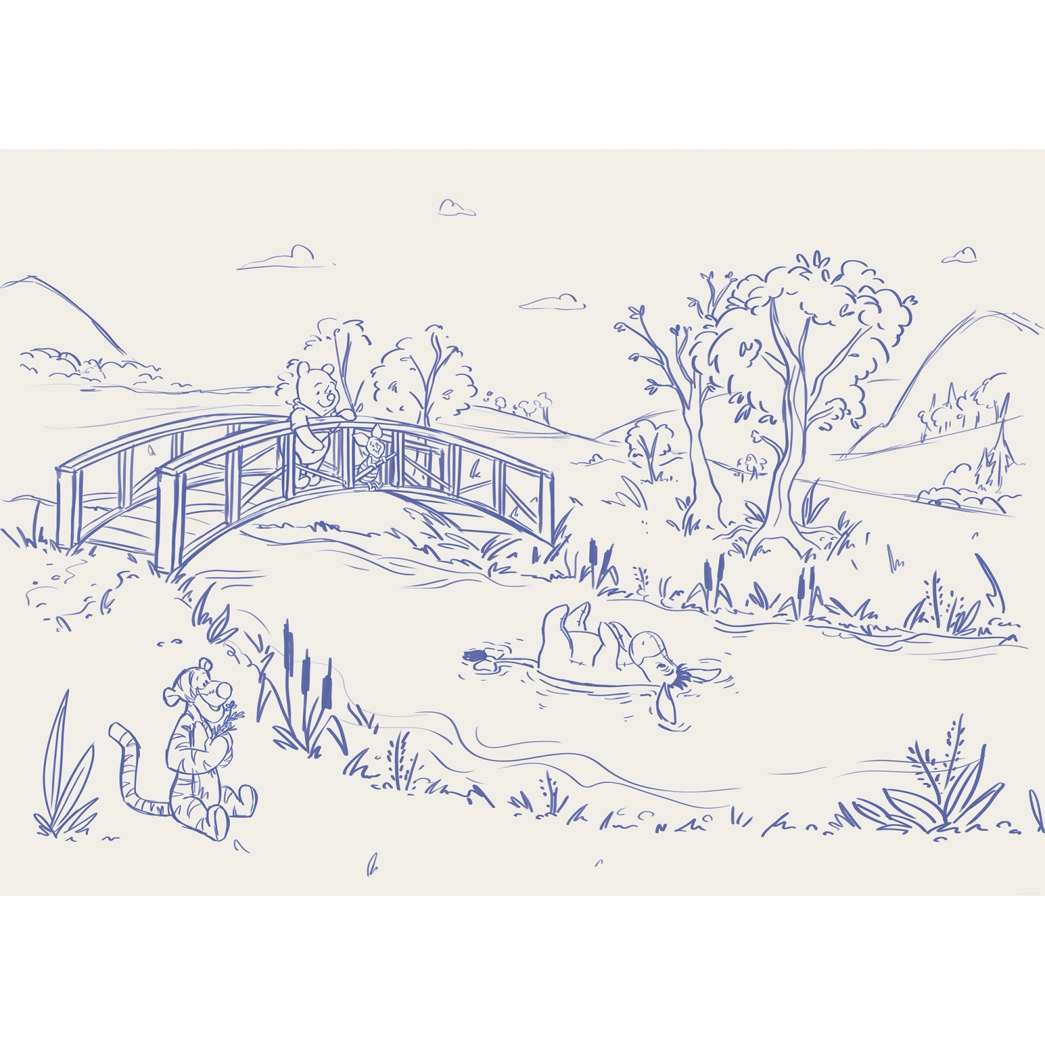 Komar Vlies Fototapete Disney Winnie the Pooh Blue Ink Beige-Blau günstig online kaufen