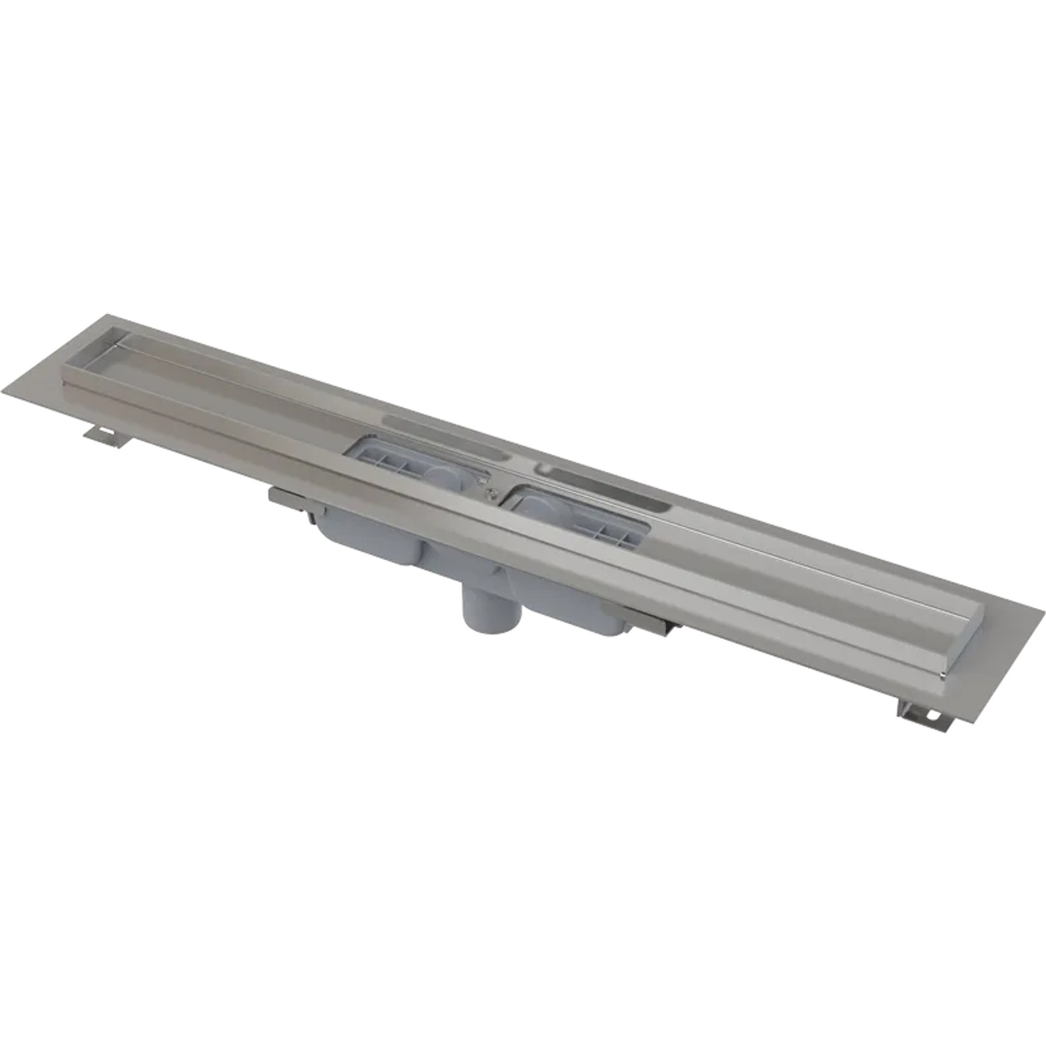 Alcadrain APZ1101 Low Duschrinne mit Rand für perforierten Rost, Abfluss senkrecht, 950 mm