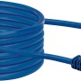 Blaues Schwaiger CAT8 Netzwerkkabel (S/FTP) 10 m, aufgerollt mit Metallsteckern.