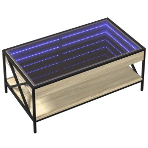 vidaXL Couchtisch mit Infinity-LED, Sonoma-Eiche, 90x50 cm. Wohnzimmertisch mit LED-Spiegel.