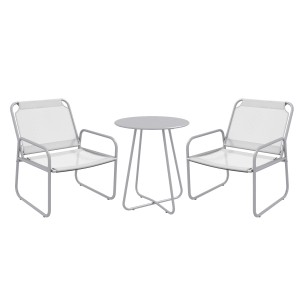 Outsunny Bistro Set, 3-teilig, Stahl Mesh Grau, Gartentisch mit 2 Stühlen für Terrasse.