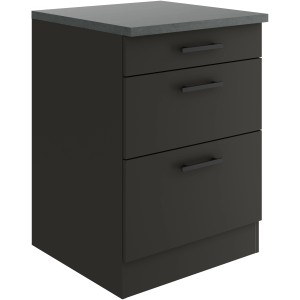 OPTIFIT Madrid420 Küchenunterschrank, 60 cm, Anthrazit Matt mit Schubladen und Arbeitsplatte.