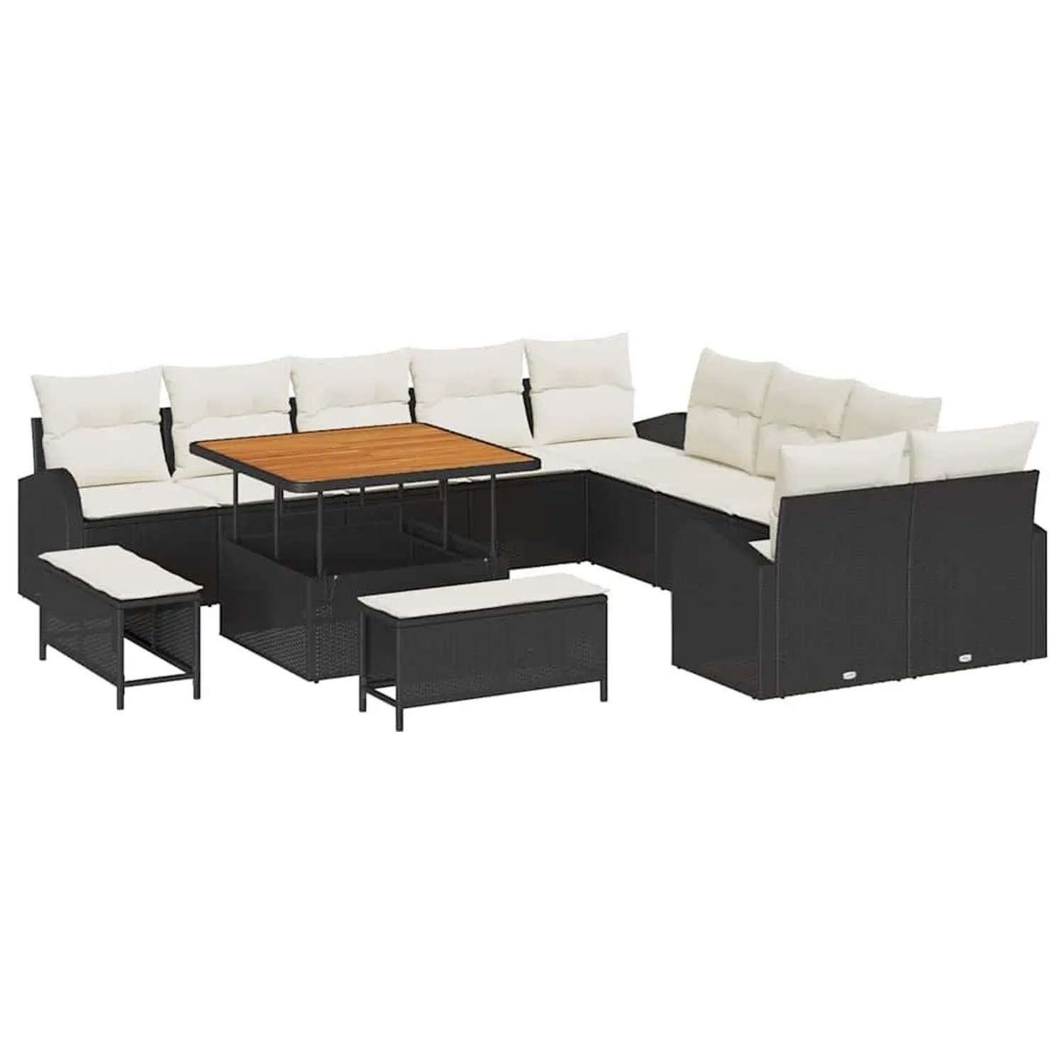 vidaXL Garten-Sofa-Set mit Kissen 13-Tlg Schwarz und Creme 3364395