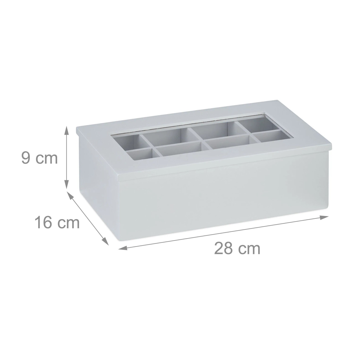 Relaxdays Teebox Bambus Acryl Weiß 8 Fächer Mit Deckel 9 cm x 28 cm x 16 cm 0,9 kg_4