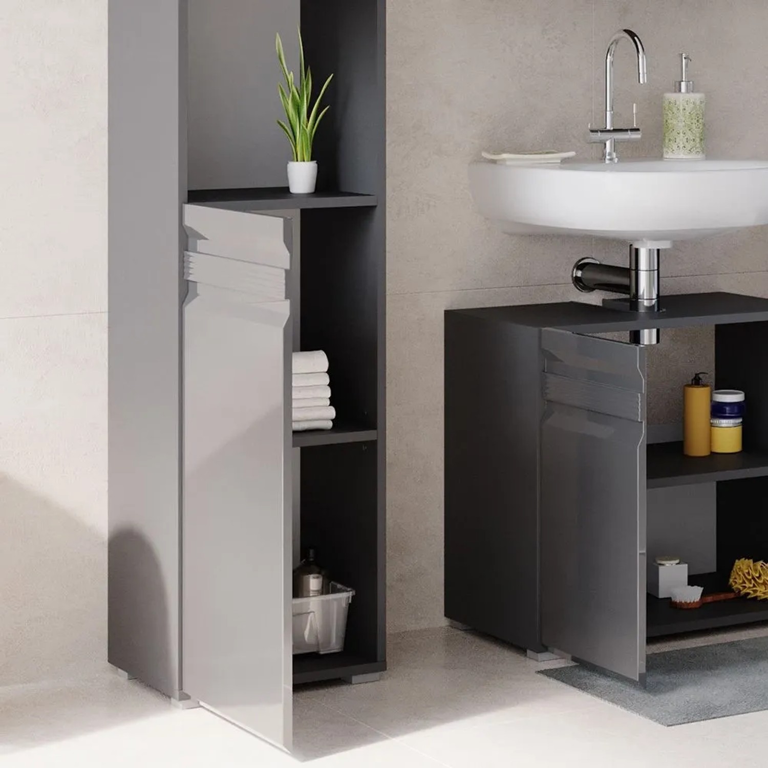 Vicco Badschrank Fredd Anthrazit Hochglanz 36 x 191_5