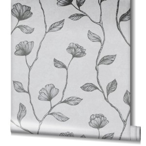 Graue Marburg Vliestapete mit floralem GZSZ Blumenmuster, 10,05x0,53m.