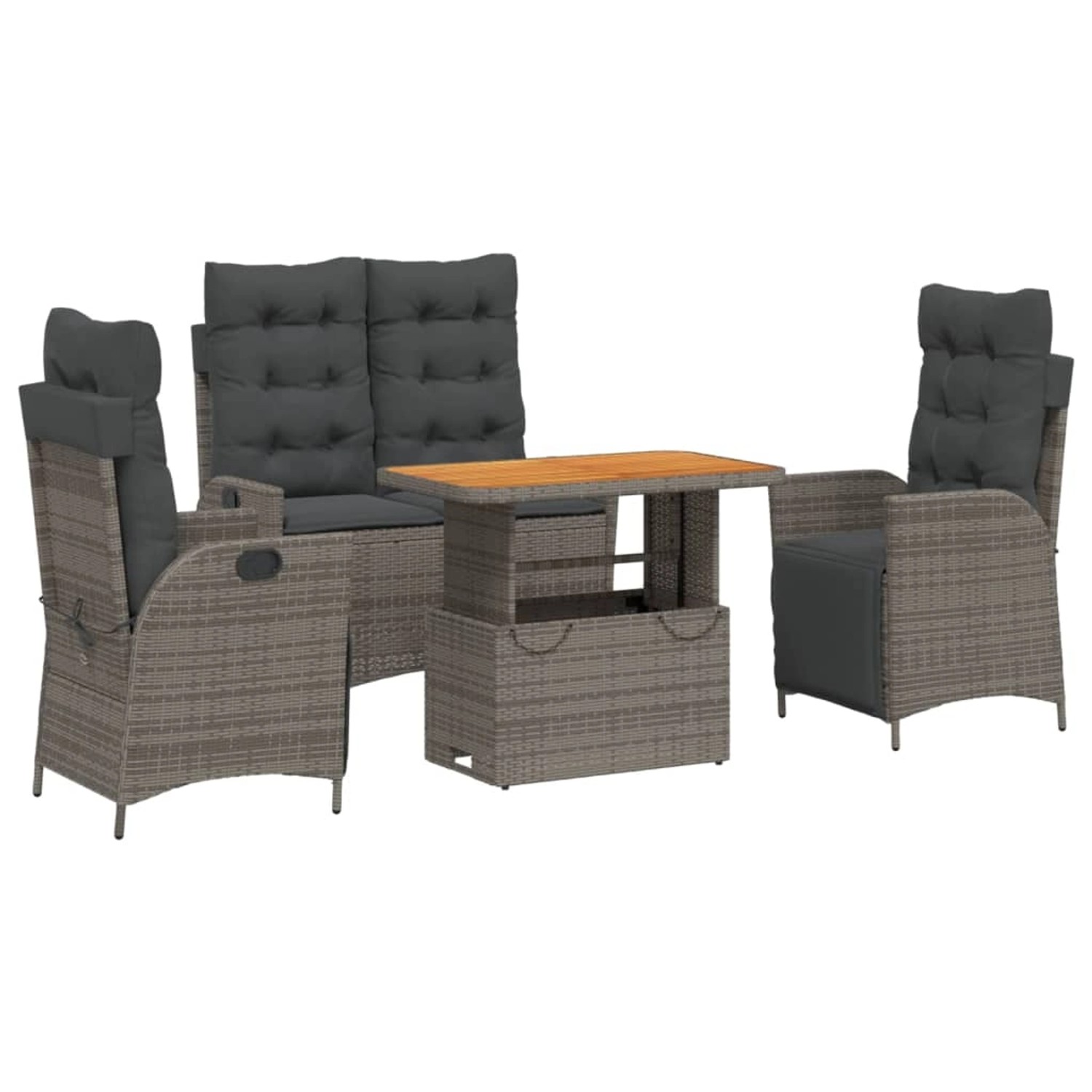 vidaXL 4-Tlg Garten-Essgruppe mit Kissen Grau Poly Rattan 3277468 günstig online kaufen