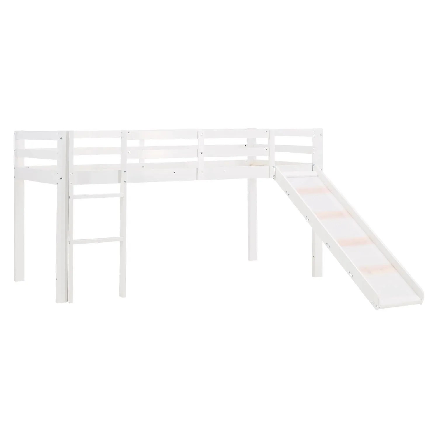 Homestyle4u Hochbett 90x200 mit Rutsche und Lattenrost Kinderbett Weiß 2124