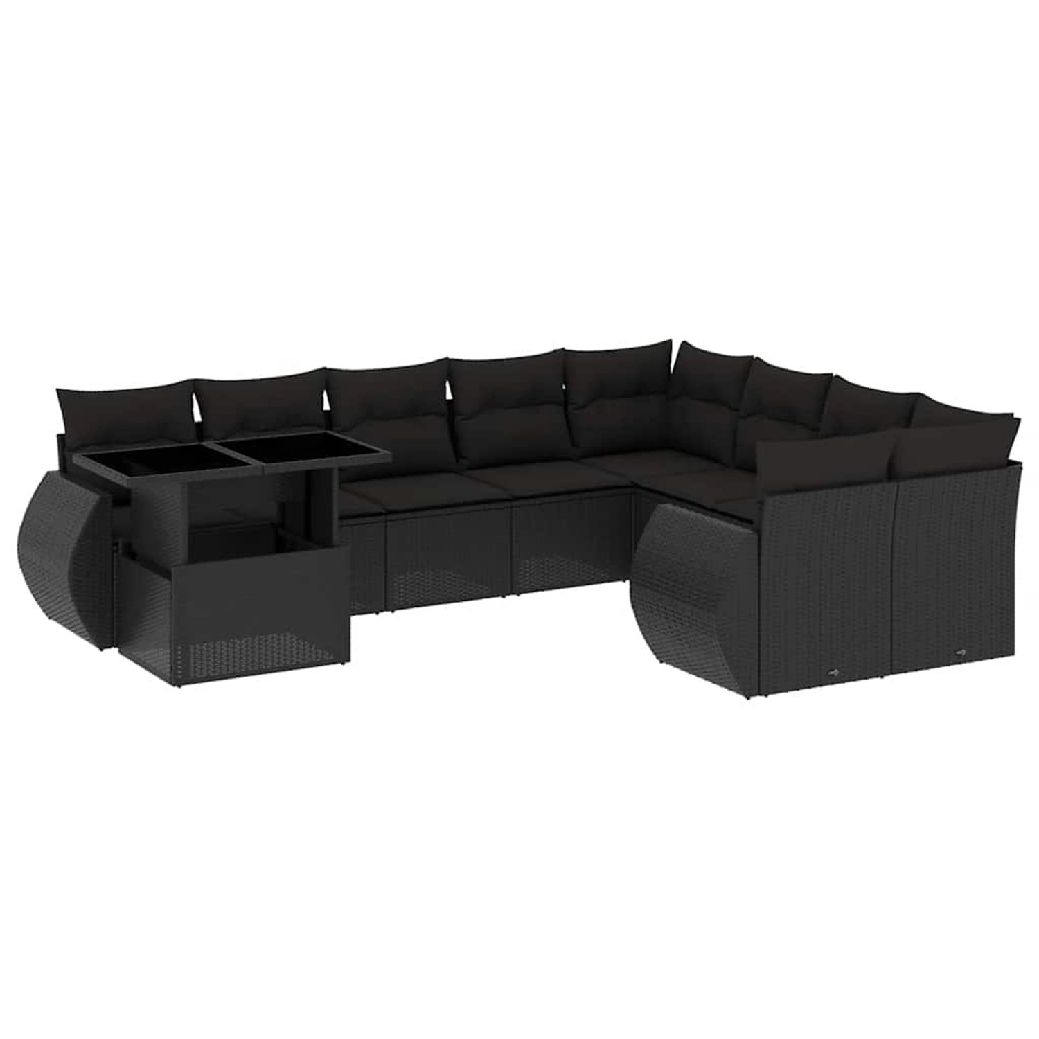 vidaXL 10-Tlg Garten-Sofagarnitur mit Kissen Schwarz Poly Rattan 3268765 günstig online kaufen
