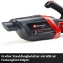 Einhell Power X-Change Akku-Handstaubsauger in Schwarz-Rot, Nahaufnahme des 600 ml Staubbehälters und der Düse.