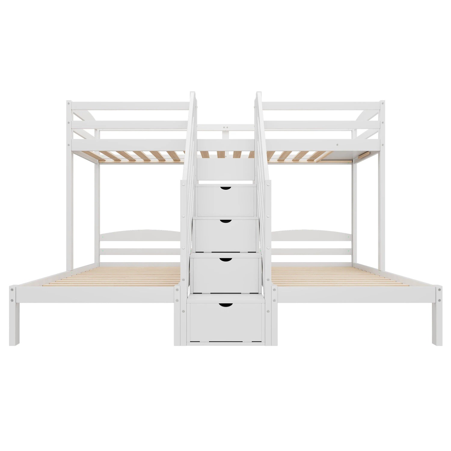 okwish Dreier Hochbett 90x200cm mit Stauraumleiter und Schubladen Weiß ohne Matratze