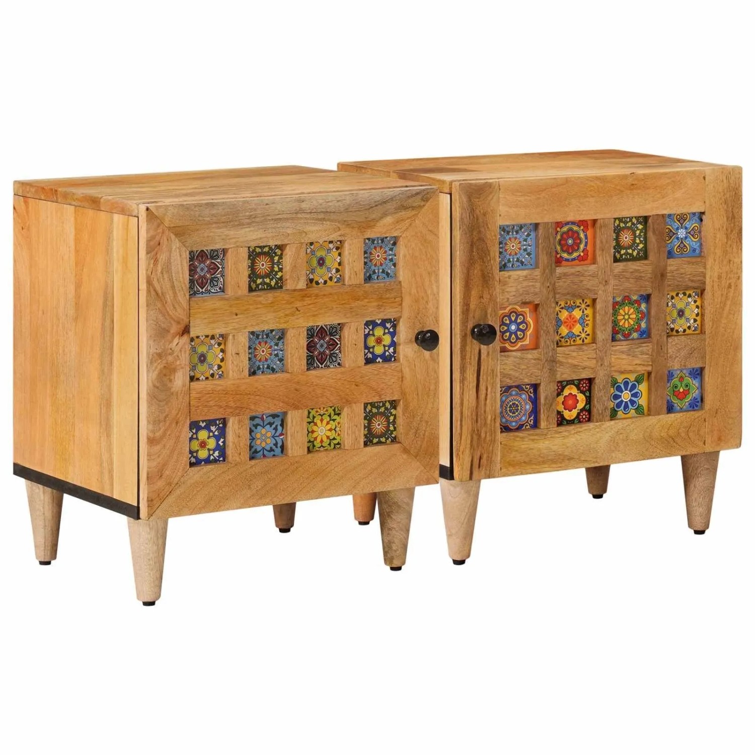 vidaXL Nachttisch 2 Stk Natur 40 x 33 x 46 cm Massivholz Mango 4018257