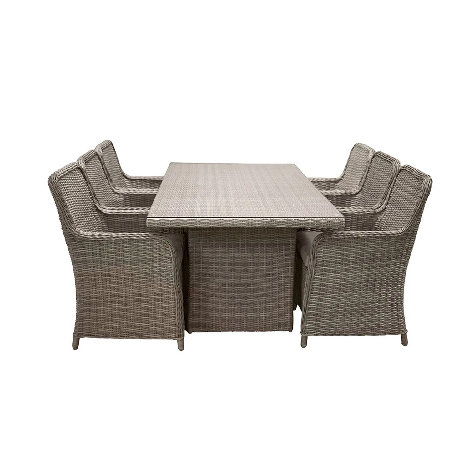 ebuy24 Wembley Gartenset 1 Esstisch 6 Stühle Natur Tisch cm H75xB100xT200 Stuhl cm H95xB62xT67