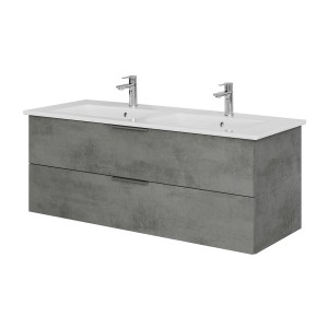 Steinkamp Waschtisch-Set, dunkelgrau, mit Villeroy & Boch Doppelwaschtisch, 130 cm.