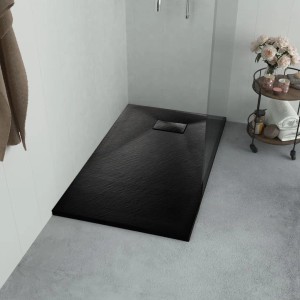 Schwarze, rechteckige vidaXL Duschwanne 80x80 cm aus SMC mit flacher Bauhöhe.