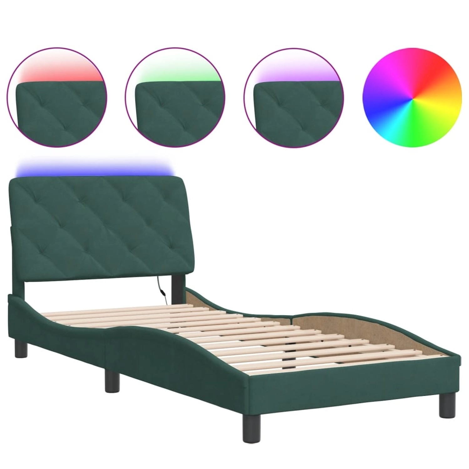 vidaXL Bettgestell mit LED ohne Matratze Dunkelgrün 90x190 cm Samt 3213828 günstig online kaufen