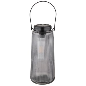 Globo LED-Solarleuchte aus Rauchglas und schwarzem Metall, 25 cm hoch, für stimmungsvolle Deko.