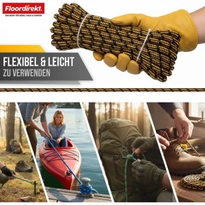 Floordirekt Polypropylen Seil, schwarz-orange, Ø 6mm, 30m Länge, vielseitig einsetzbar.