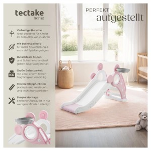 Tectake Kinderrutsche Joy Ab 2 Jahren Mit Basketballkorb  128 x 66 50 x 67 50 cm Pink