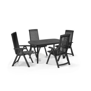 Shaf Milano 5-tlg. Outdoor-Essgruppe in Anthrazit, bestehend aus Tisch und vier Klappstühlen.