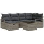 Graues 7-teiliges vidaXL Garten-Sofa-Set aus Polyrattan mit Kissen und Stauraum.