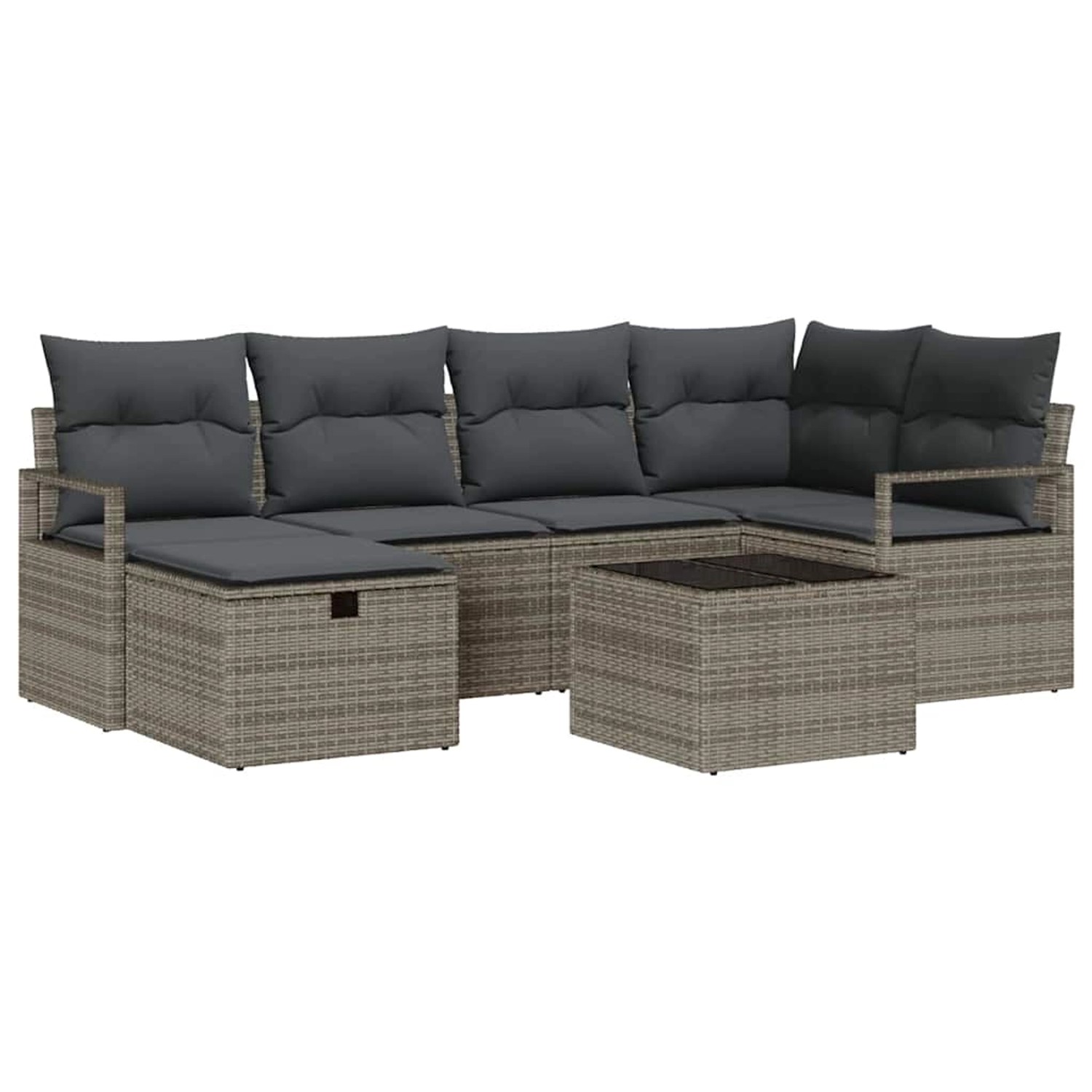 vidaXL Garten-Sofa-Set mit Kissen mit Speicher 7-Tlg Grau Poly Rattan 33605 günstig online kaufen