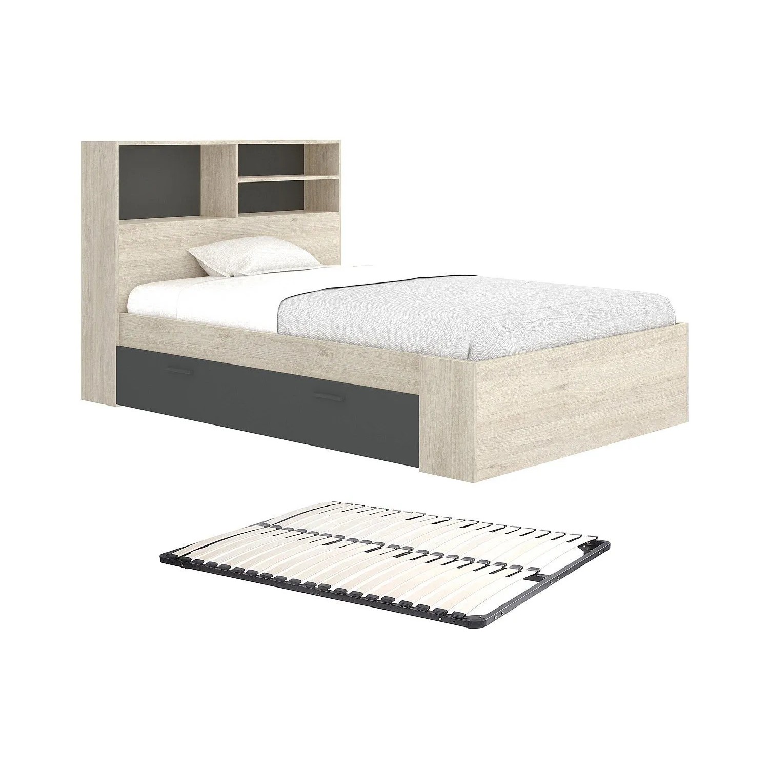 Vente-unique Bettrahmen Vardiel Anthrazitgrau  Naturfarben Hell 217.6 cm
