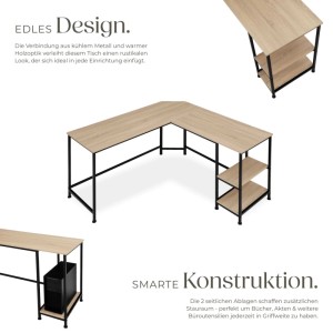 Tectake Schreibtisch Hamilton Industrial Style Holz und Stahl  138 x 138 x 75 50 cm Industrial Holz Hell  Eiche Sonoma
