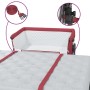 Rotes vidaXL Babybett mit Leinenstoff, am Elternbett befestigt. Detailansicht der roten Befestigungsgurte und Schnallen.