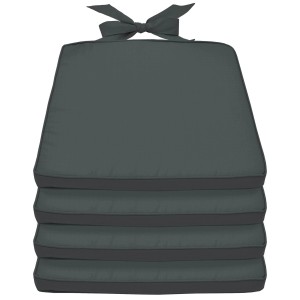 4er Set Beautissu Pia Stuhlkissen Graphitgrau mit Befestigungsbändern für Gartenstühle.