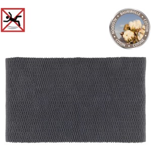 Dunkelgraue Wenko Badematte Mona, 50x80 cm, mit Strickmuster und rutschfester Unterseite.