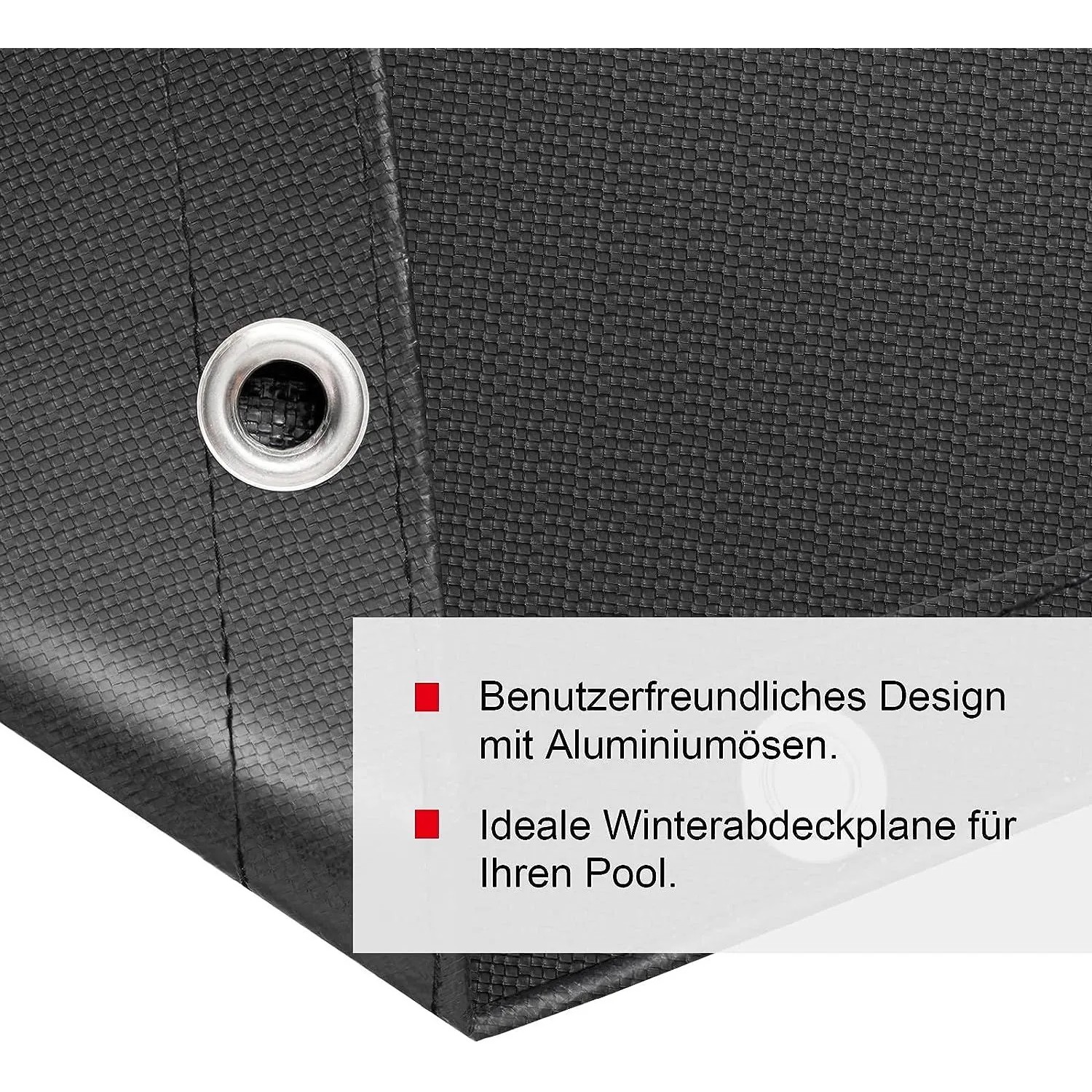 Detailaufnahme der grauen WOLTU Poolplane (Φ 610 cm) mit Öse.
