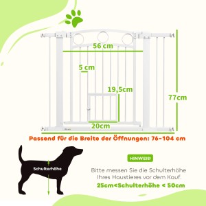 PawHut Türschutzgitter, 76-104 cm breit, Stahl, weiß. Absperrgitter mit Katzentür.