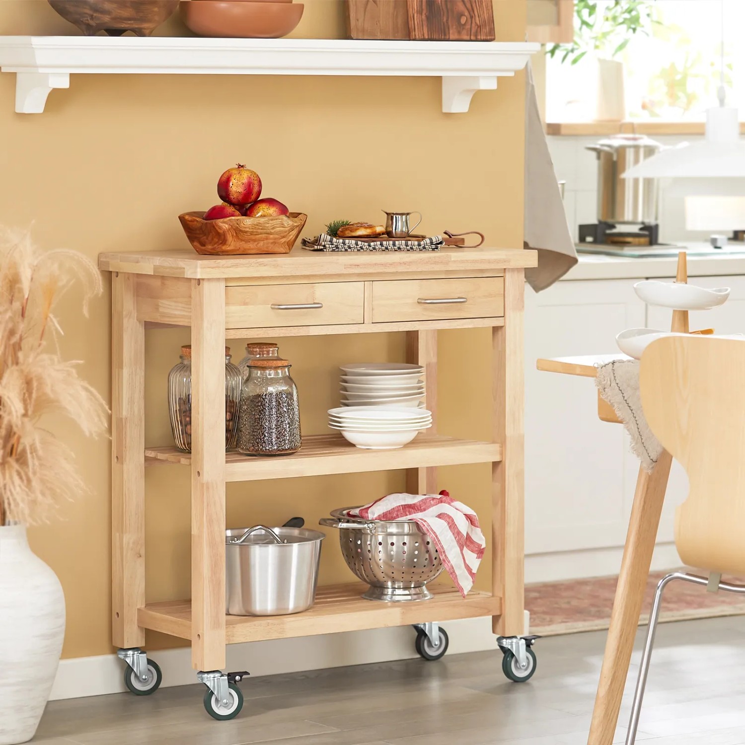 SoBuy Küchenwagen mit Rollen FKW24-N Holz 2 Ablagen 80 x 90 x 40 cm kaufen bei OBI